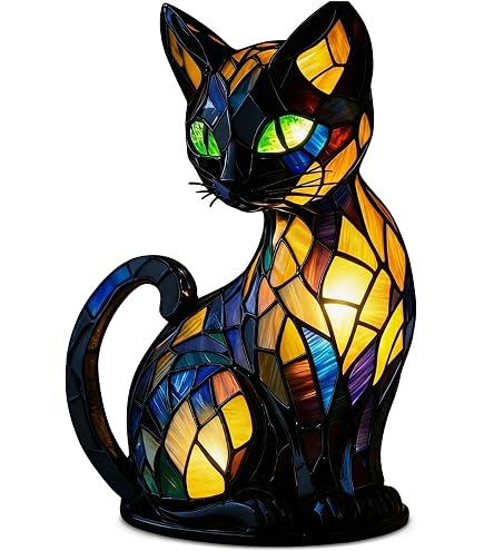 Amazon.co.jp : 猫ランプ、ステンドグラスの卓上ナイトライト、LED猫